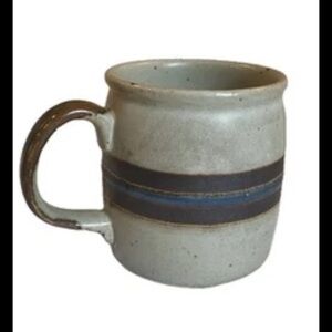 Mid Century OTAGIRI Stoneware HORIZON Pattern HANDLED Coffee Tea MUG 3.5” X 3”